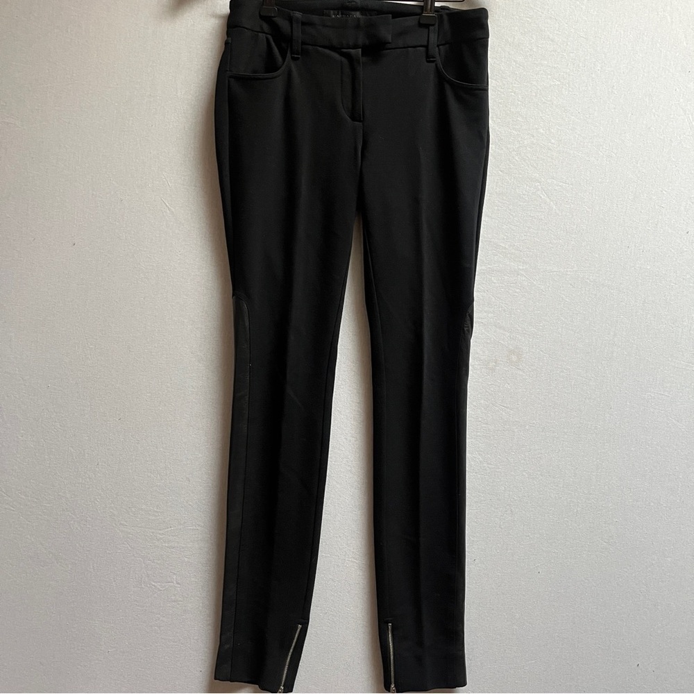 Barbara Bui Slim Fit Pants Lamb Leather Trim Zipper Hem Black Size 29